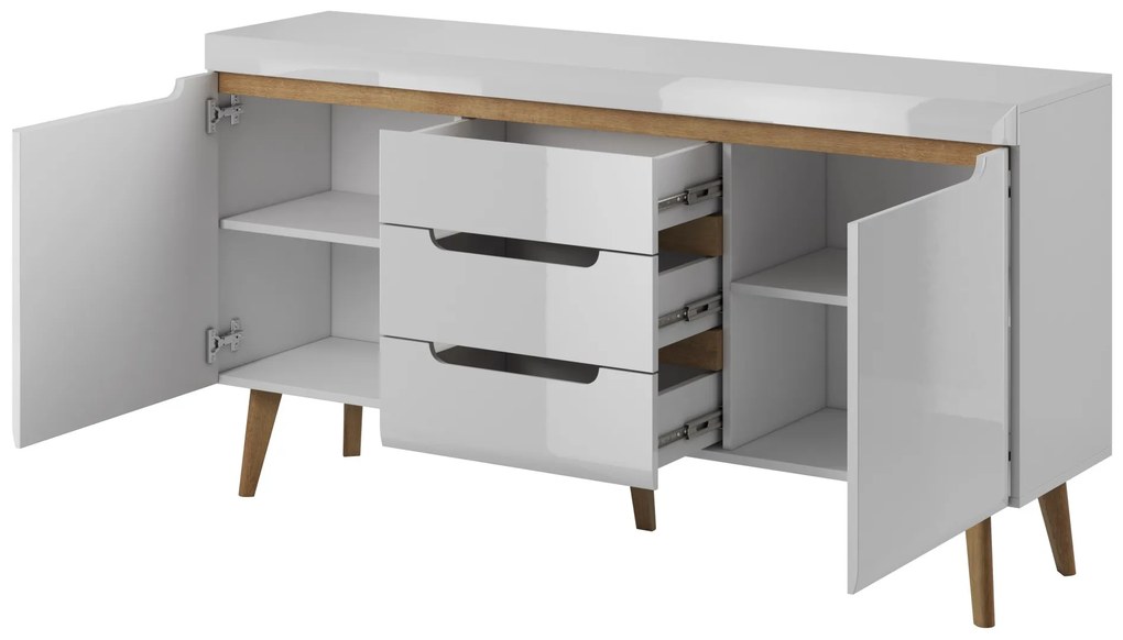 Komoda Nordi 160 cm so zásuvkami biela/dub Riviéra
