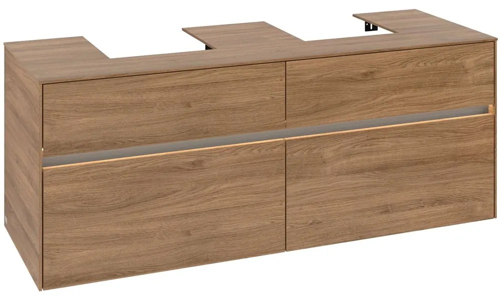 VILLEROY &amp; BOCH Collaro závesná skrinka pod dve umývadlá na dosku, 4 zásuvky, s LED osvetlením, 1400 x 500 x 548 mm, Oak Kansas, C103B0RH