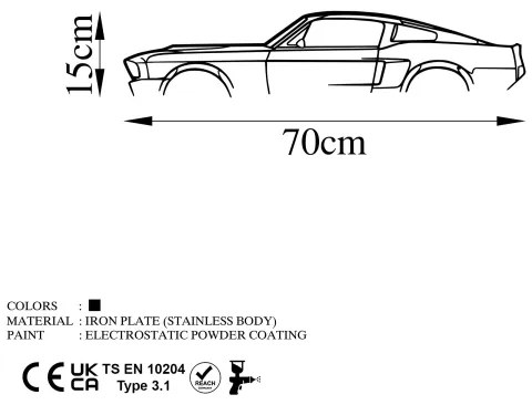 Nástenná dekorácia 70x15 cm auto kov