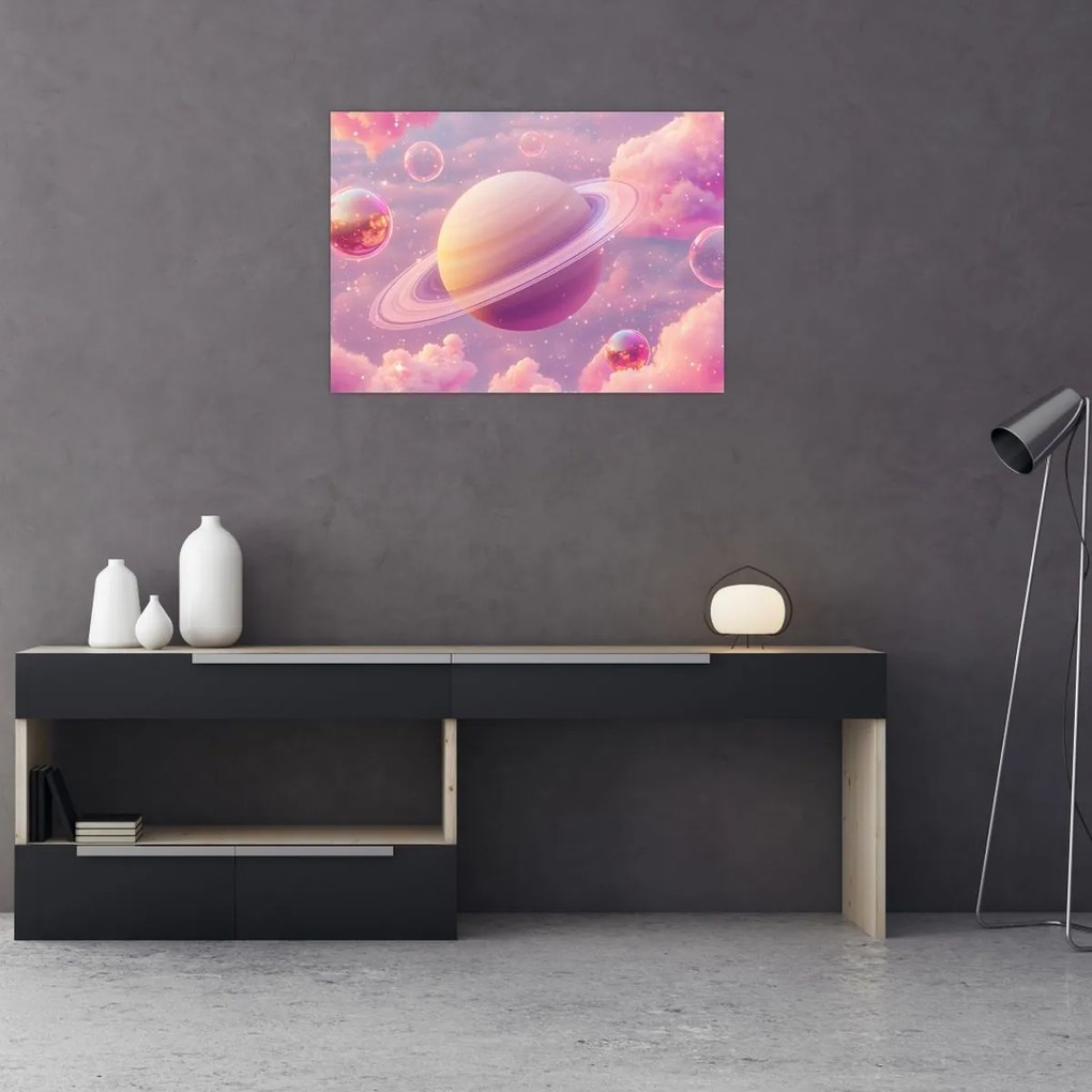 Sklenený obraz - Ružová planéta (70x50 cm)