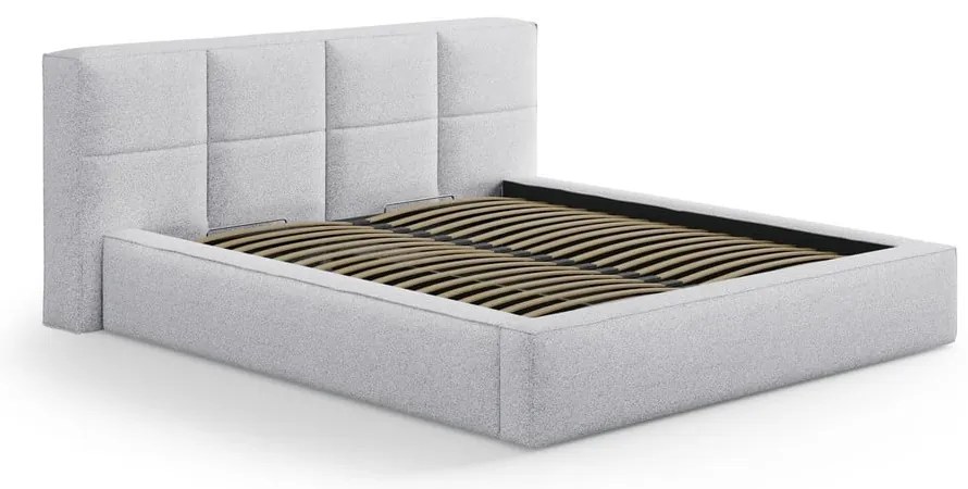 Svetlosivá čalúnená dvojlôžková posteľ s úložným priestorom s roštom 140x200 cm Simon – Micadoni
