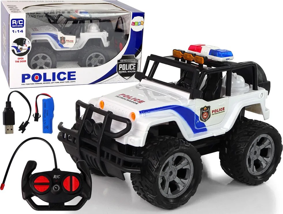 LEAN Toys Auto R/C Police Jeep 1:14 diaľkovo ovládané svetelné efekty