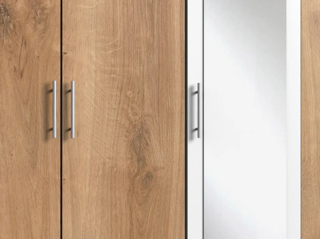 Šatníková skriňa Ben, 225 cm, doskový dub/biela