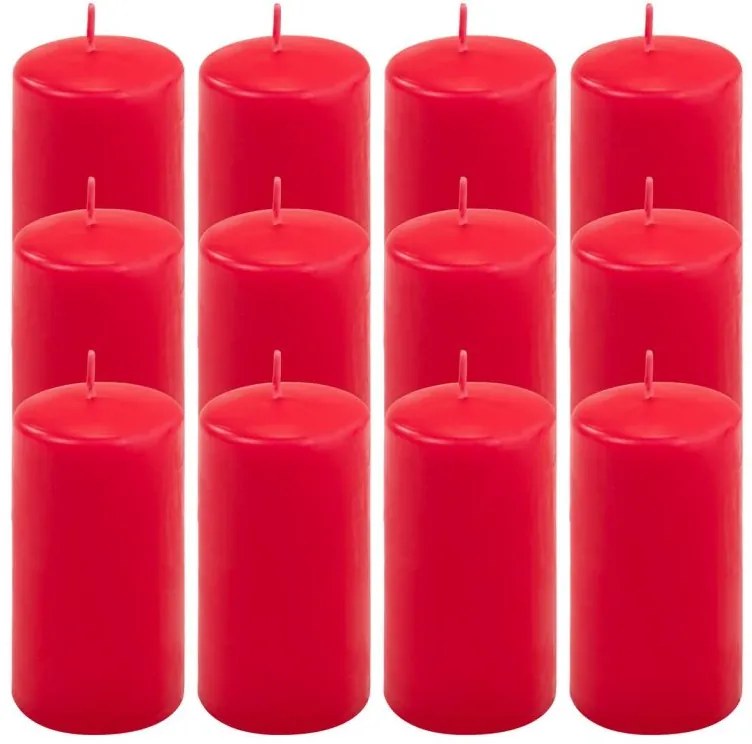 Sada stĺpových sviečok, 11,5 cm, Ø 6 cm, červená, 12 ks