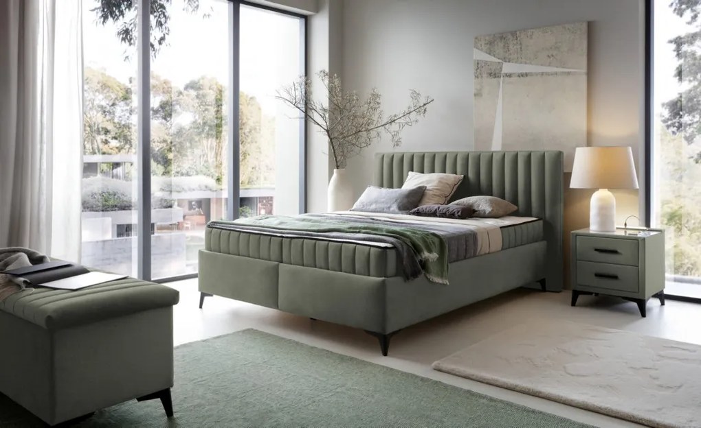 Posteľ Joy 160x200 cm, olivovo zelená látka