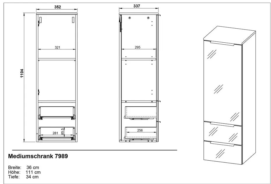 Sivá vysoká závesná kúpeľňová skrinka 36x111 cm Vasio – Germania