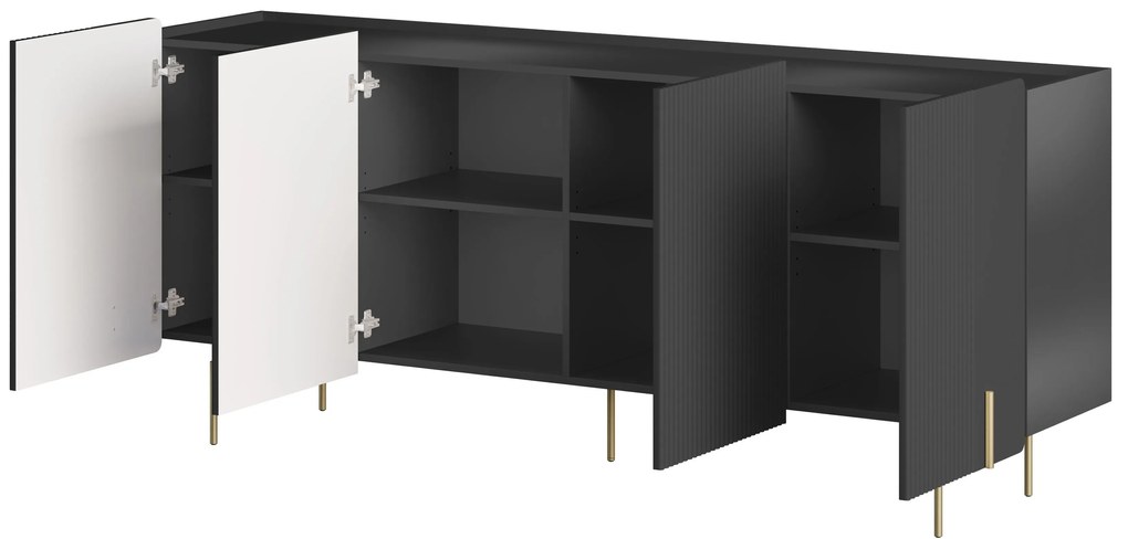 Komoda Malmi 200 cm - čierny mat / zlatá