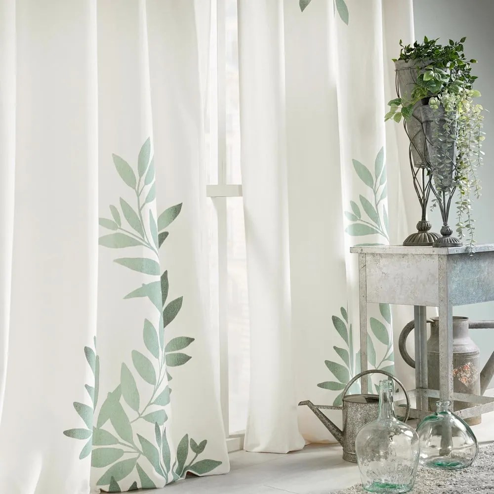 Bielo-zelený záves 140x260 cm Nymphea – douceur d'intérieur