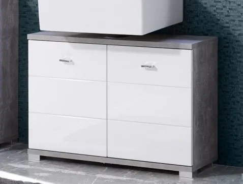 Kúpeľňová skrinka pod umývadlo Pool, sivý betón/biely lesk%