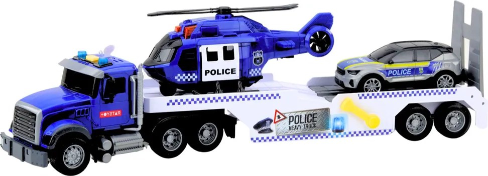 LEAN Toys Policajná súprava kamión, vrtuľník a auto, svetlá a zvuky
