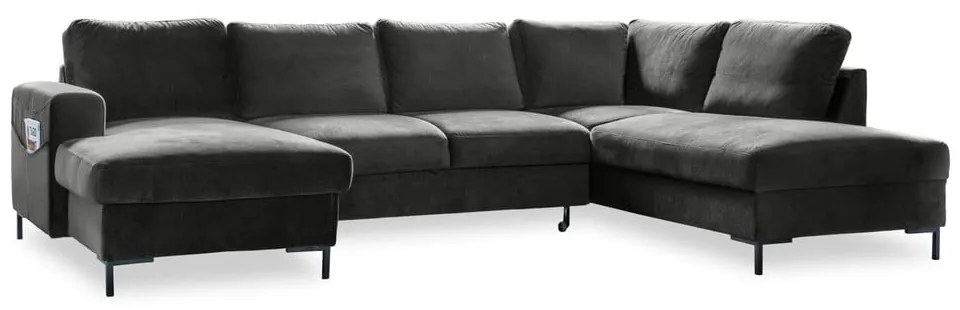 Tmavosivá zamatová rozkladacia pohovka do "U" Miuform Lofty Lilly, pravý roh