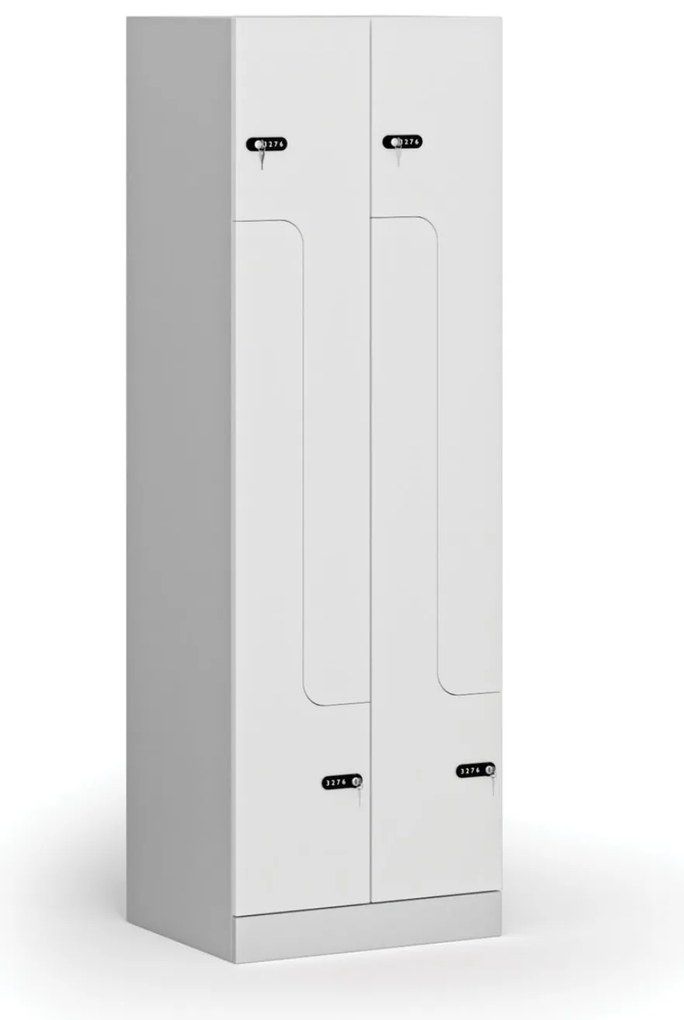Kovová šatníková skrinka S1 Z, 4 oddiely, 1850 x 600 x 500 mm, mechanický kódový zámok, laminované dvere, biela