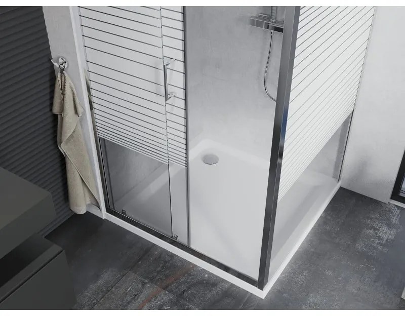 Mexen Apia, sprchový kút s posuvnými dverami 100 (dvere) x 100 (stena) cm, 6mm číre-pásy sklo, chrómový profil + slim sprchová vanička 5cm, 840-100-100-01-20-4010