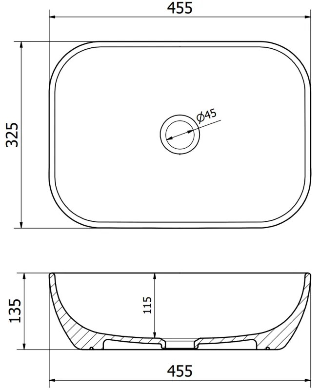 Mexen Rita, umývadlo na dosku 455x325x135 mm, čierna-imitácia čierneho kameňa, 21084588
