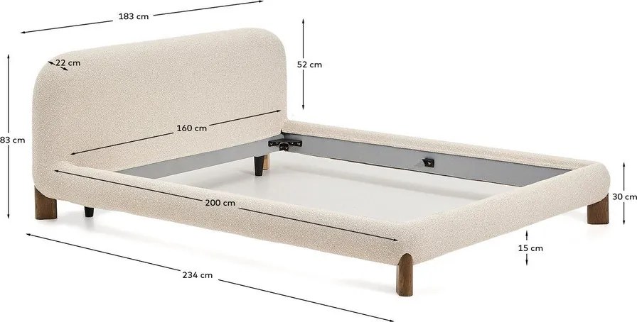Béžová čalúnená dvojlôžková posteľ bez roštu 160x200 cm Odina – Kave Home