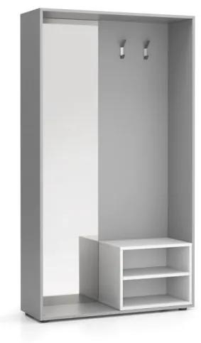 PLAN Šatňová stena s botníkom a zrkadlom, 2 háčiky, sivá/biela