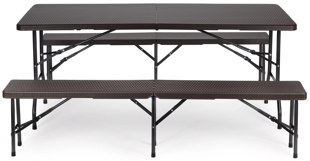 Cateringový stôl 180cm + 2 lavice, ratanový vzor