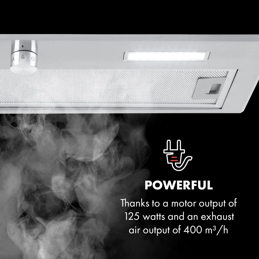 Klarstein Simplica, digestor, 70 cm, vstavaný, 400 m³/h, LED, nehrdzavejúca oceľ