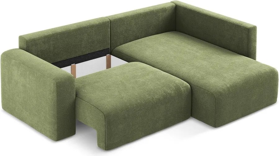 Zelená ženilková rozkladacia/s úložným priestorom rohová pohovka (pravý roh/do L) Kona – Makamii