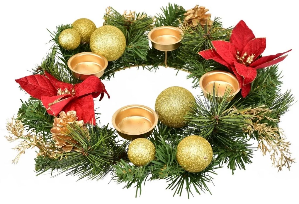 Adventný veniec zdobený Poinsettia, 33 cm