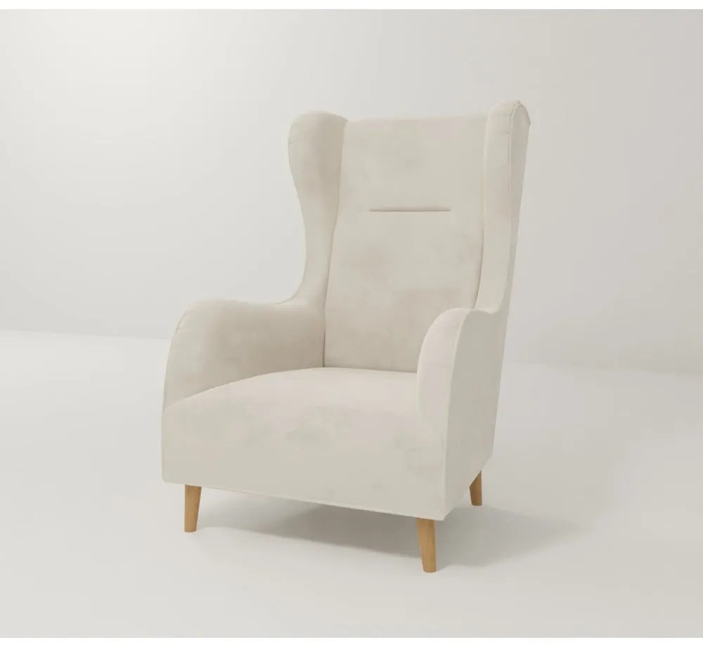 Krémové zamatové kreslo ušiak Carole – Ropez