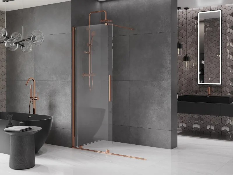Mexen Velar, posuvné dvere do otvoru typ Walk-In 150 cm, 8mm číre sklo, ružové zlato, 871-150-000-03-60