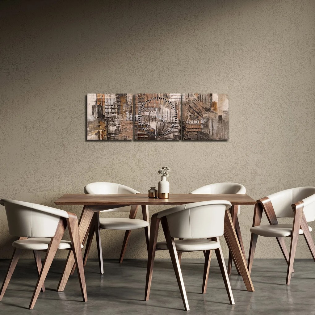 Obraz - Abstrakcia v hnedých tónoch (s hodinami) (90x30 cm)