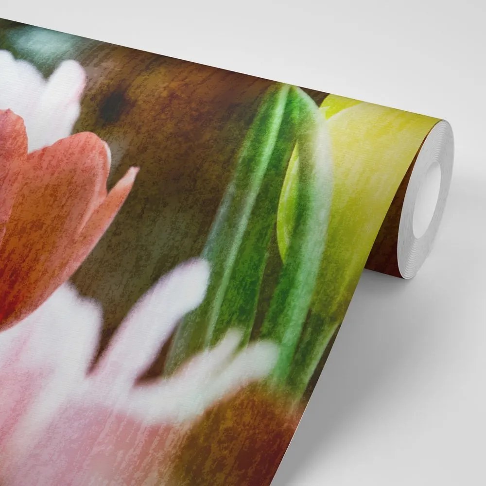 Samolepiaca tapeta lúka tulipánov v retro štýle - 150x270
