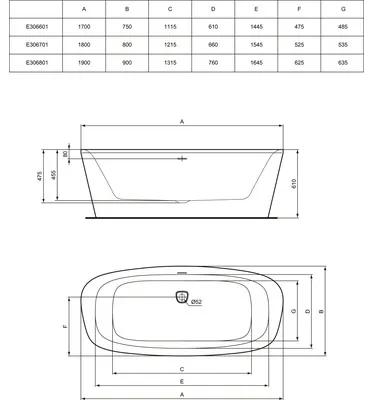 Kúpeľňová vaňa Ideal Standard DEA voľne stojaca 170x75 cm biela E306601