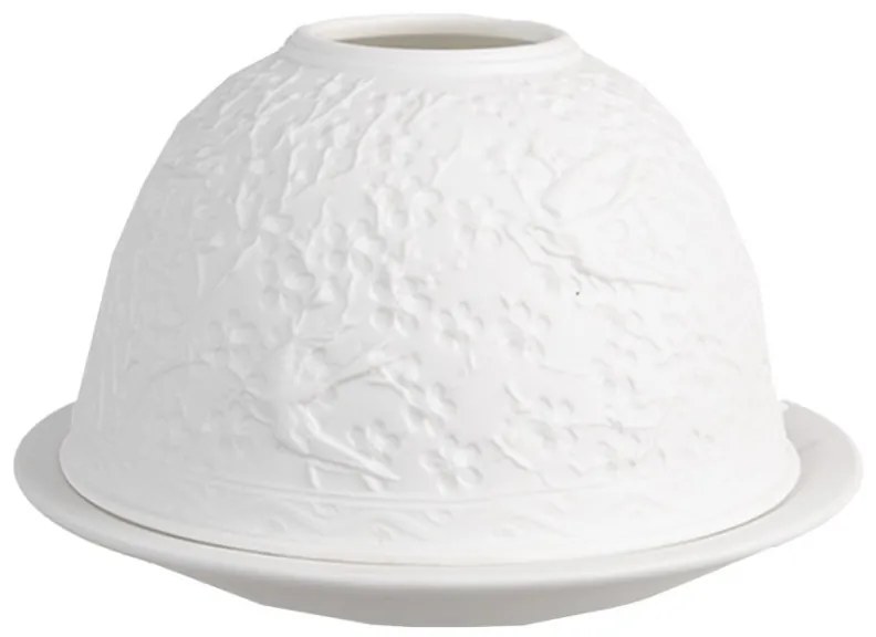 Porcelánový svietnik na čajovú sviečku s lastovičkami a kvetmi Paollo - Ø 12 * 8 cm
