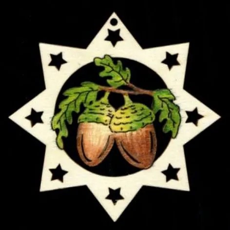 AMADEA Drevená ozdoba farebná hviezda so žaluďmi 6 cm