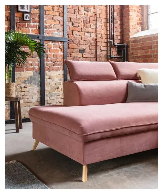 Svetloružová zamatová rozkladacia rohová pohovka do "U" (ľavý roh) Sweet Harmony – Miuform