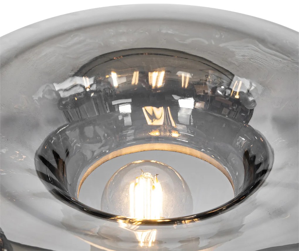 Stolná lampa v štýle Art Deco čierna s dymovým sklom - Ayesha