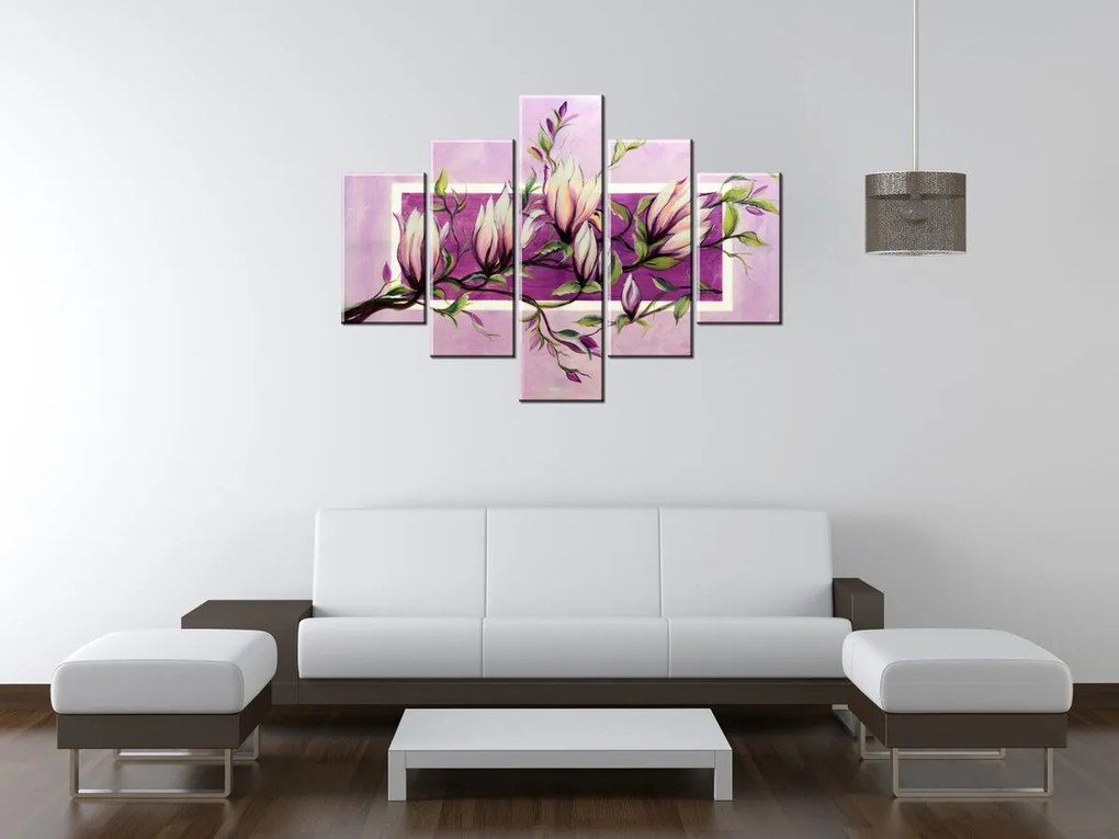 Gario Ručne maľovaný obraz Sladké magnólie - 5 dielny Rozmery: 150 x 70 cm