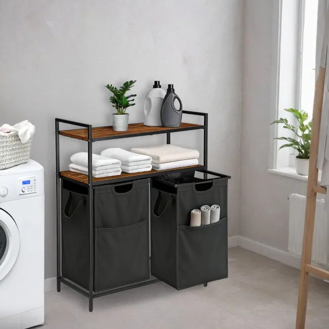 Kôš na bielizeň MIRUN 2-priehradkový sivý