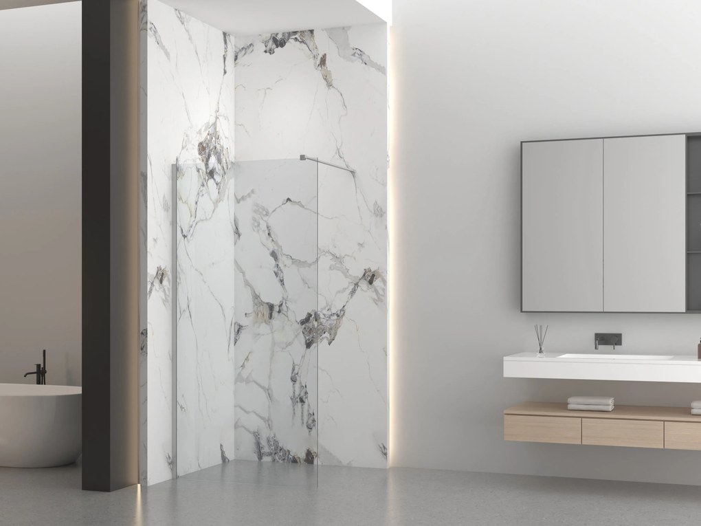 Erga Paris, sprchová zástena Walk-In 150x200 cm, 8mm číre sklo, brúsená oceľ, ERG-V02-PARIS-150x200-CL-BS