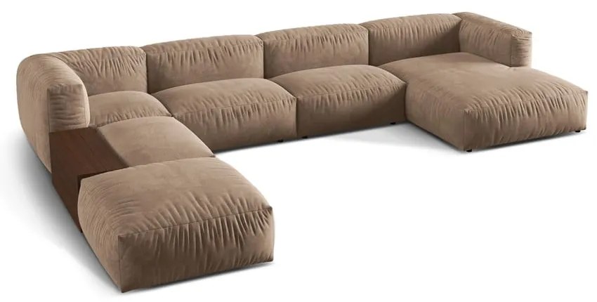 Svetlohnedá zamatová modulárna rohová pohovka (ľavý roh/do tvaru "U") Martina – Micadoni