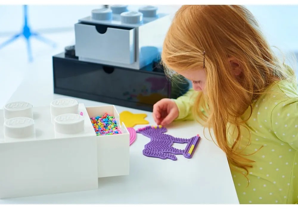 Sivý stolový box so zásuvkou LEGO® Brick, 15,8 x 11,3 cm