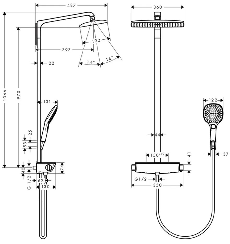 Hansgrohe Raindance E, Showerpipe 360 1jet s termostatom, biela/chrómová, HAN-27112400