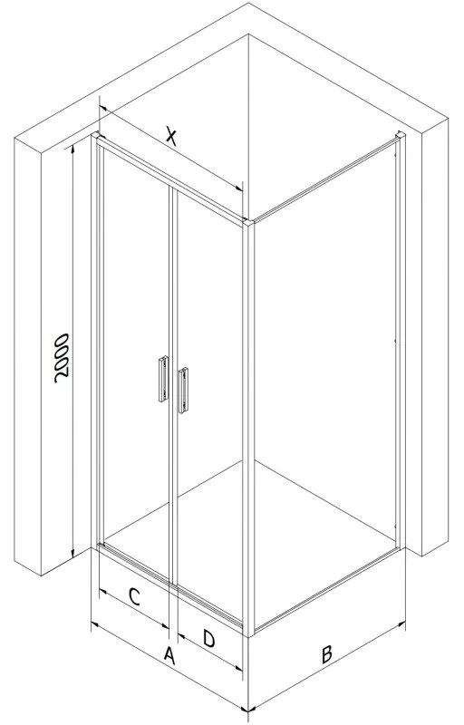 Mexen Exo, sprchovací kút s krídlovým dverami 80 x 80 cm, 6mm číre sklo, chrómový profil, 814-080-080-01-00