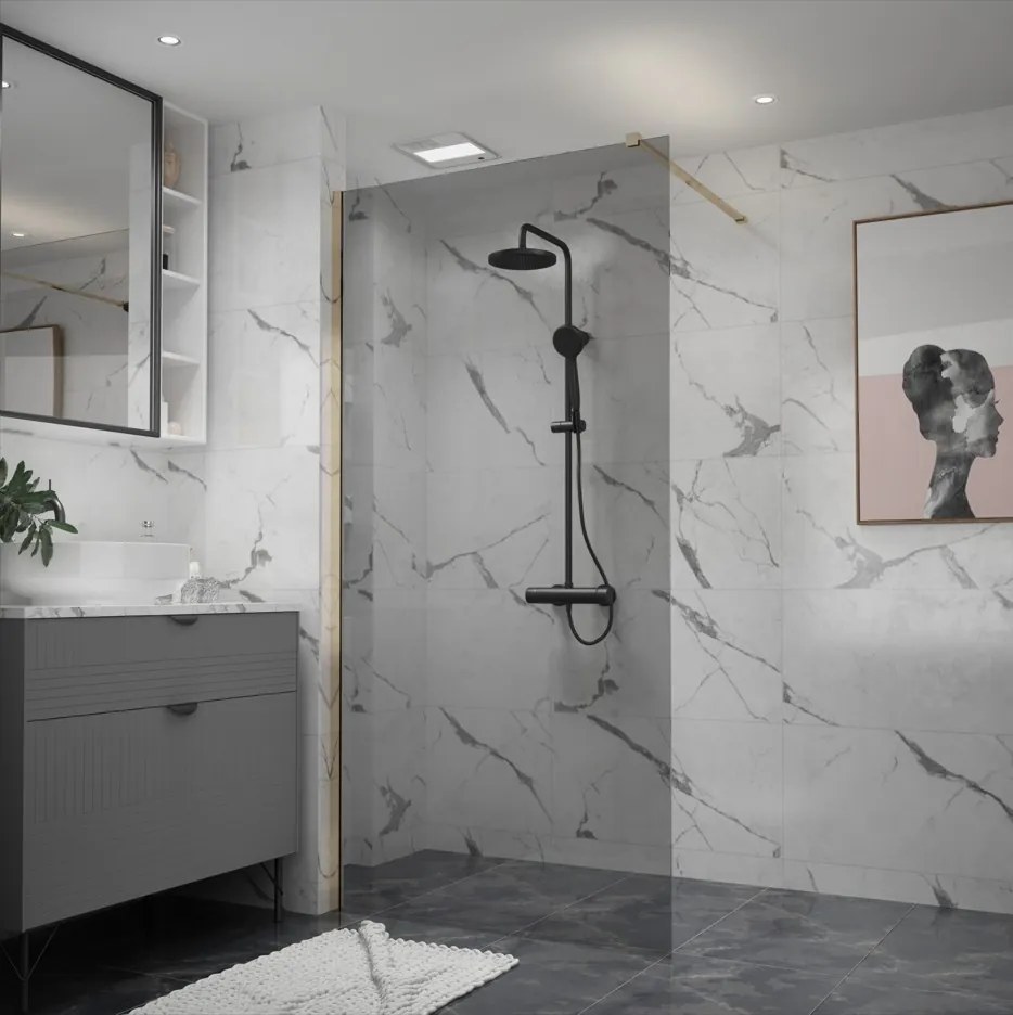 Erga Paris, sprchová zástena Walk-In 110x200 cm, 8mm šedé sklo, zlatý lesklý profil, ERG-V02-PARIS-110x200-GR-GD