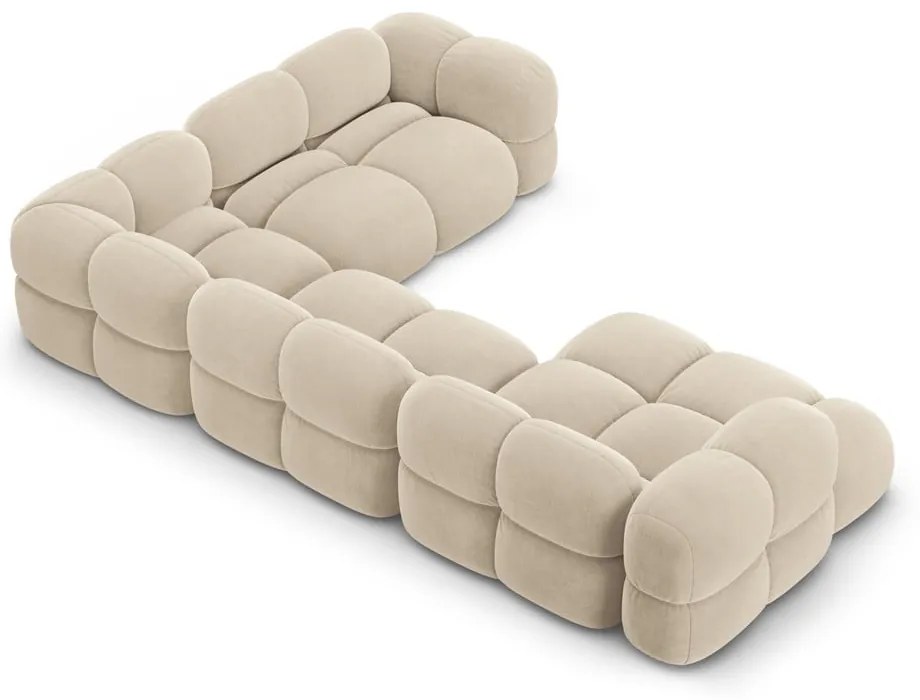 Béžová zamatová rohová pohovka (pravý roh/do tvaru "U") Loretto – Cosmopolitan Design