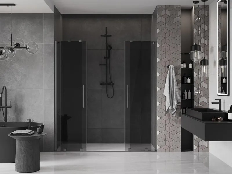 Mexen Velar Duo, posuvné sprchové dvere do otvoru 170 cm, 8mm šedé sklo, grafit brúsený, 871-170-000-42-66