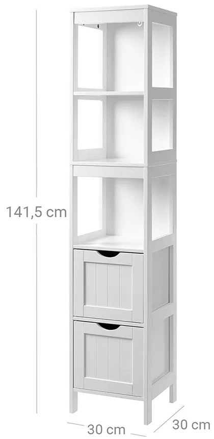 Skrinka s 3 policami a 2 zásuvkami 30x30x141.5 cm