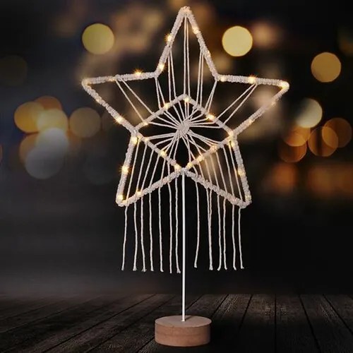 Solight LED vianočná hviezda Lapač snov, biela, 49 cm, 45x LED, 2x AAA