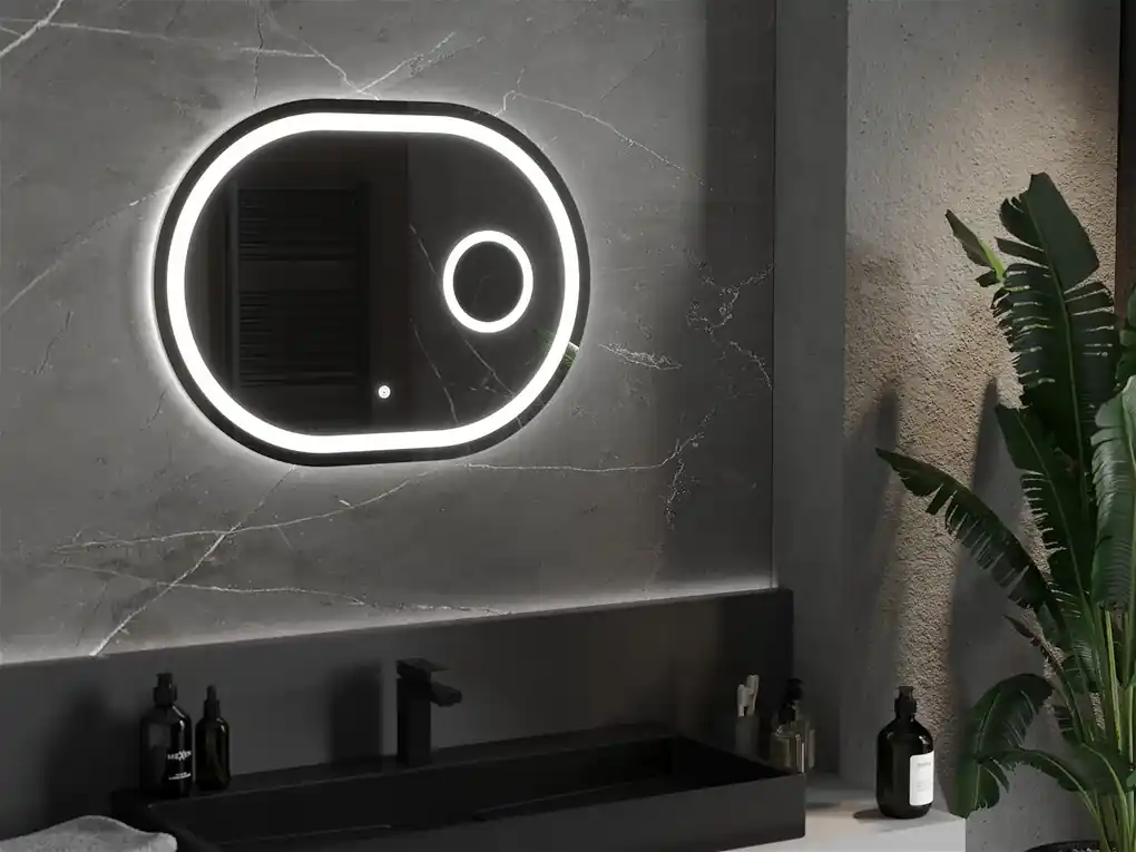 Mexen Umba, LED kúpeľňové zrkadlo s podsvietením a kozmetickým zrkadlom 80  x 60 cm, 6000K, ochrana proti zahmlievaniu, 9822-080-060-611-00 | Biano