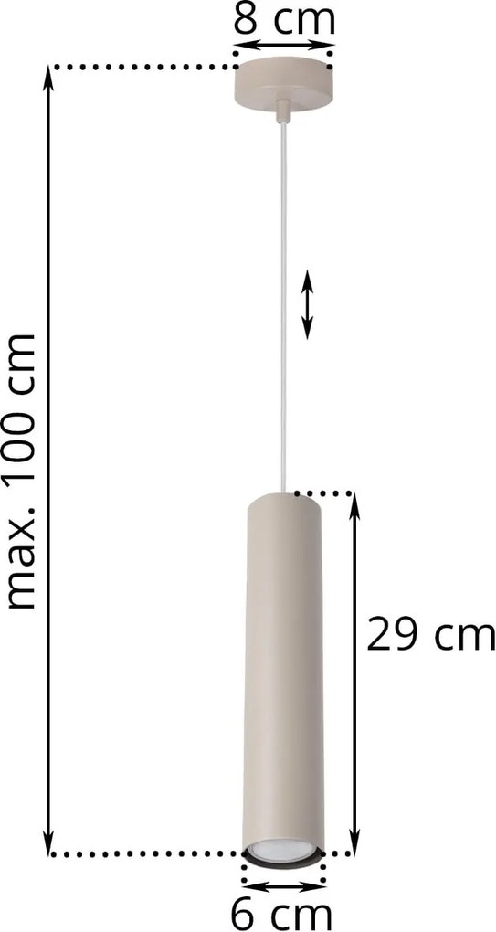 Závesné svietidlo Tuba, 1x béžové kovové tienidlo