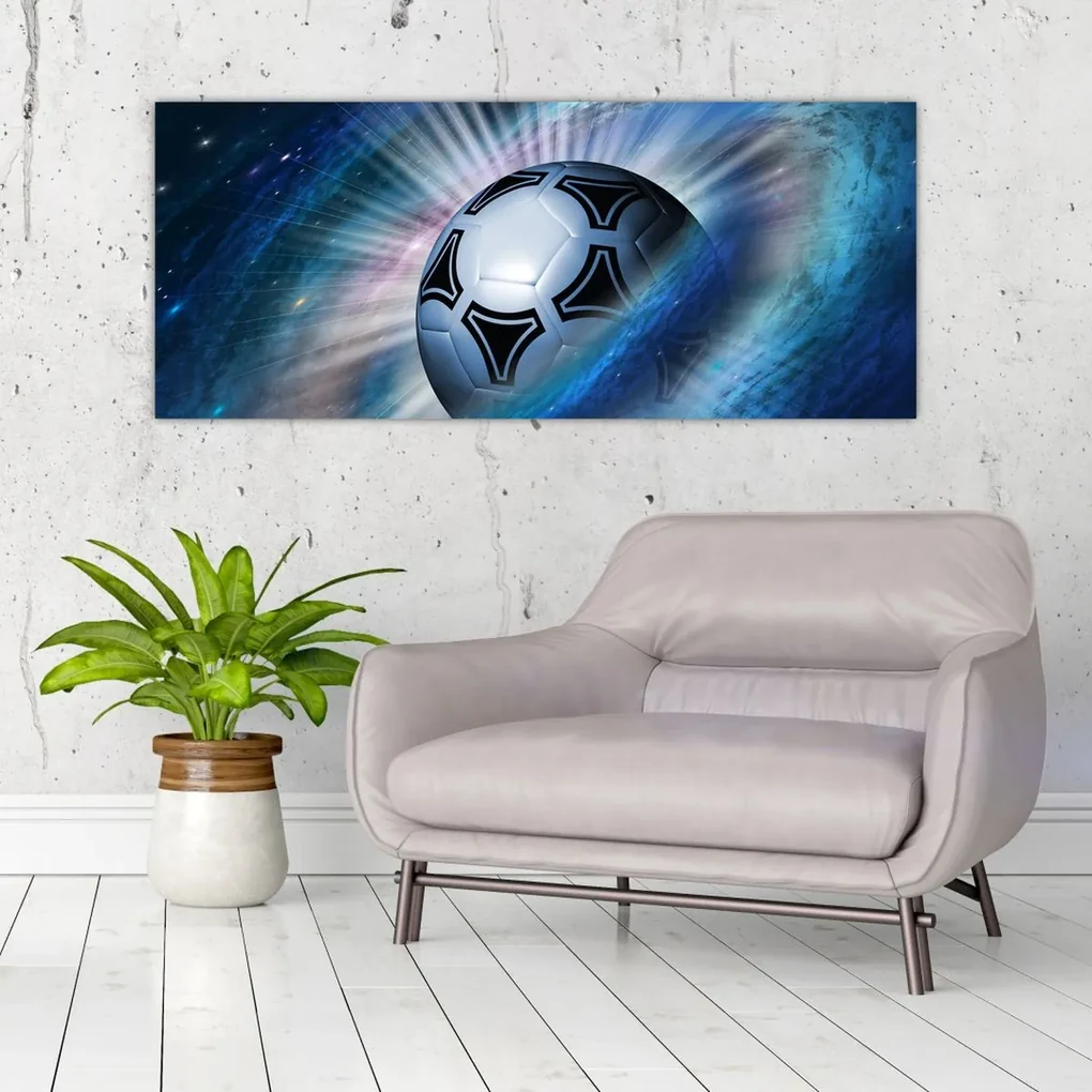 Obraz - Futbalová lopta vo vesmíre (120x50 cm)