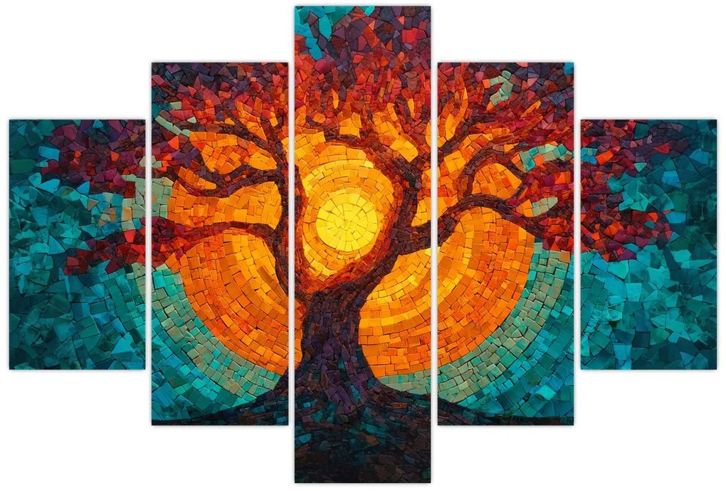 Obraz - Strom života a slnko v mozaike (150x105 cm)