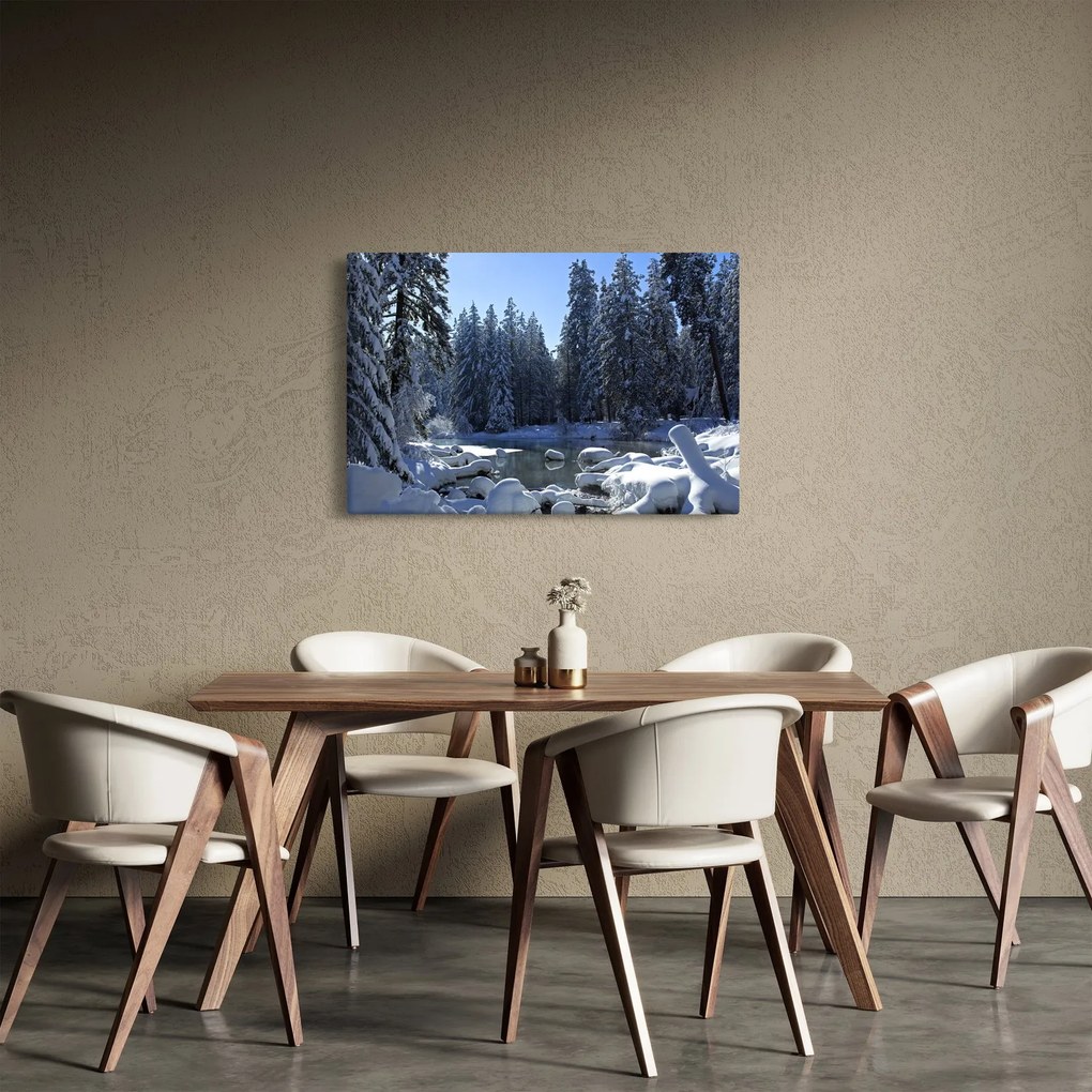 Obraz zasneženého lesa (90x60 cm)